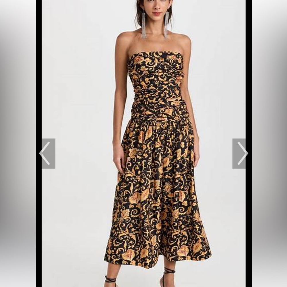 Rhode Selma Baroque-Print Strapless Midi Dress